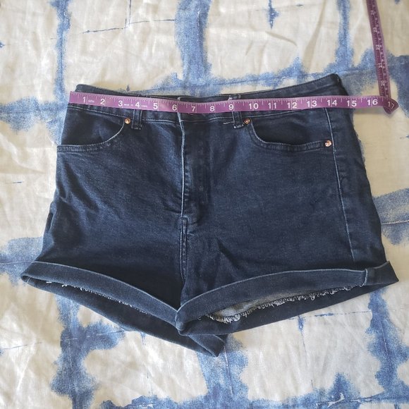 Stretch Denim Dark High Waist Jean Shorts - Picture 2 of 9
